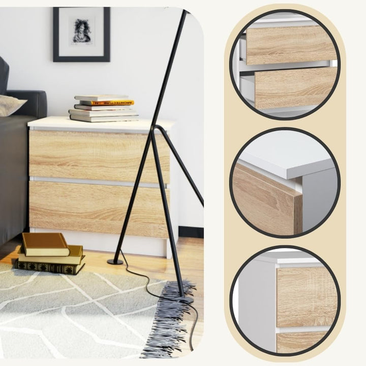 AKORD Kommode K60 mit 2 Schubladen | für das Wohnzimmer Schlafzimmer Schrank Büro Arbeitszimmer | Mo