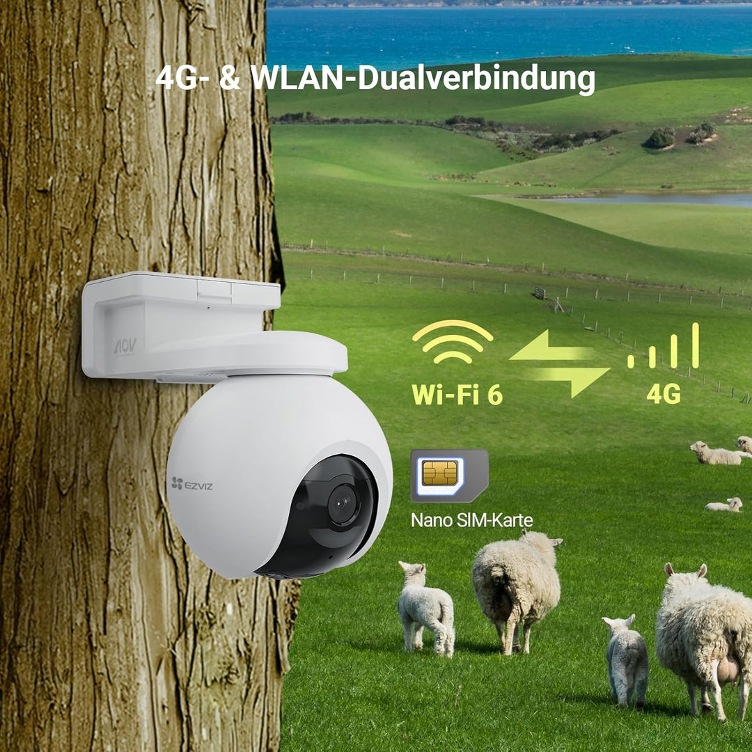EZVIZ 4K kabellose Aussenkamera mit 10400mAh Akku, PT Akkukamera mit AI Personen-und Fahrzeugerkennu