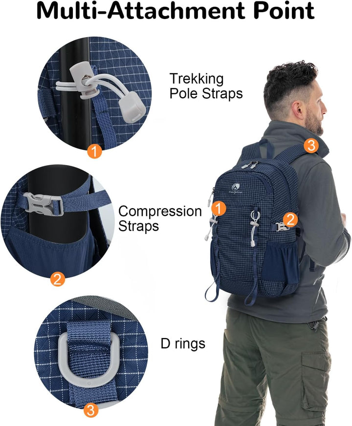 20L Klein Wanderrucksack Damen Herren, Leicht Tagesrucksack mit Rückenbelüftung 3D Air Mesh, Daypack