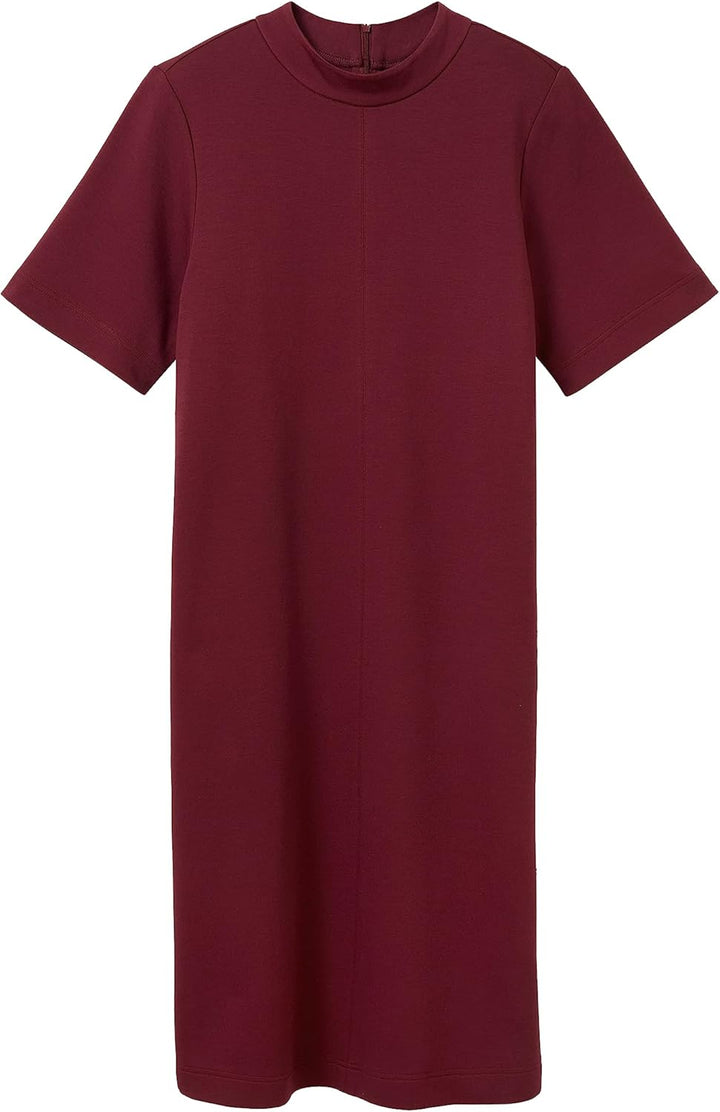 TOM TAILOR Damen Basic Kleid mit Stehkragen & Taschen, 10308 - Deep Burgundy Red