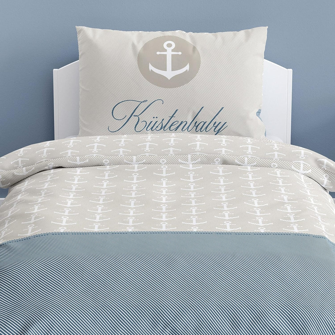 Anker Kinder-Bettwäsche 100x135 + 40x60 cm, Küstenbaby Maritime Babybettwäsche, Kleinkinderbettwäsch