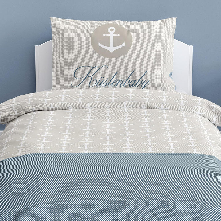 Anker Kinder-Bettwäsche 100x135 + 40x60 cm, Küstenbaby Maritime Babybettwäsche, Kleinkinderbettwäsch