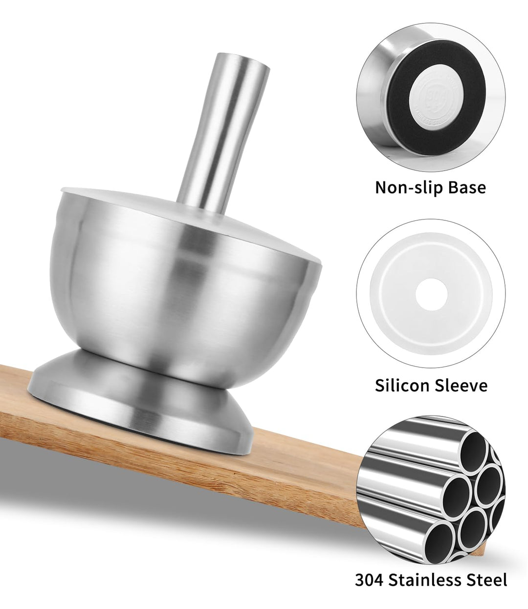 304 Mörser mit Stössel Set mit Stössel Klein, Löffel und Silikondeckel Gewürzmühle Brecher Kräutersc