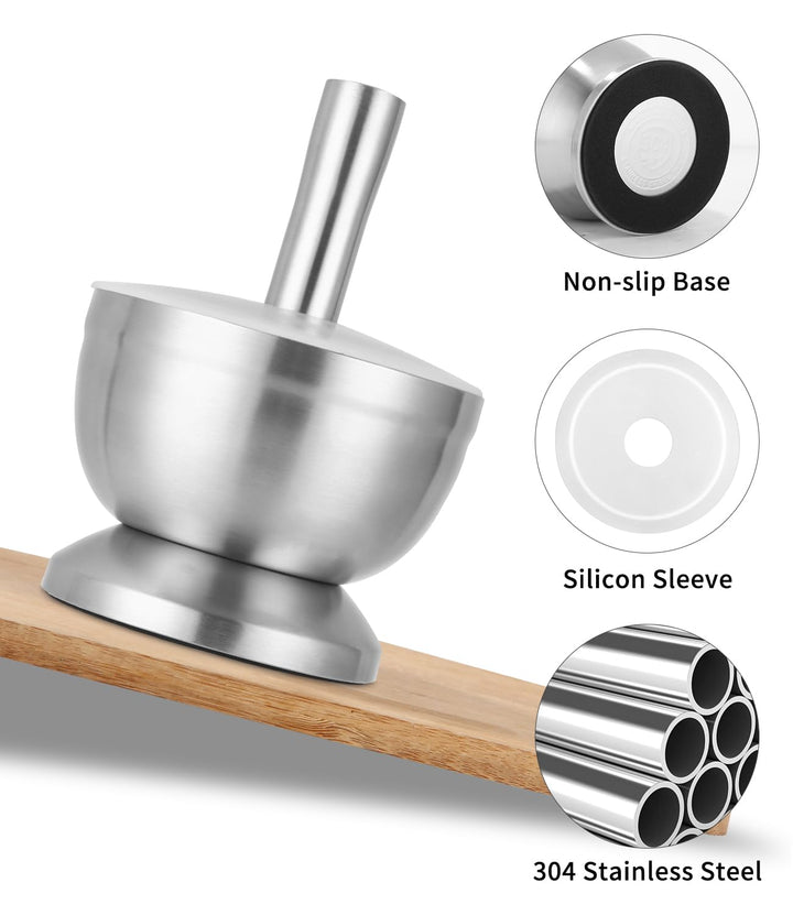 304 Mörser mit Stössel Set mit Stössel Klein, Löffel und Silikondeckel Gewürzmühle Brecher Kräutersc