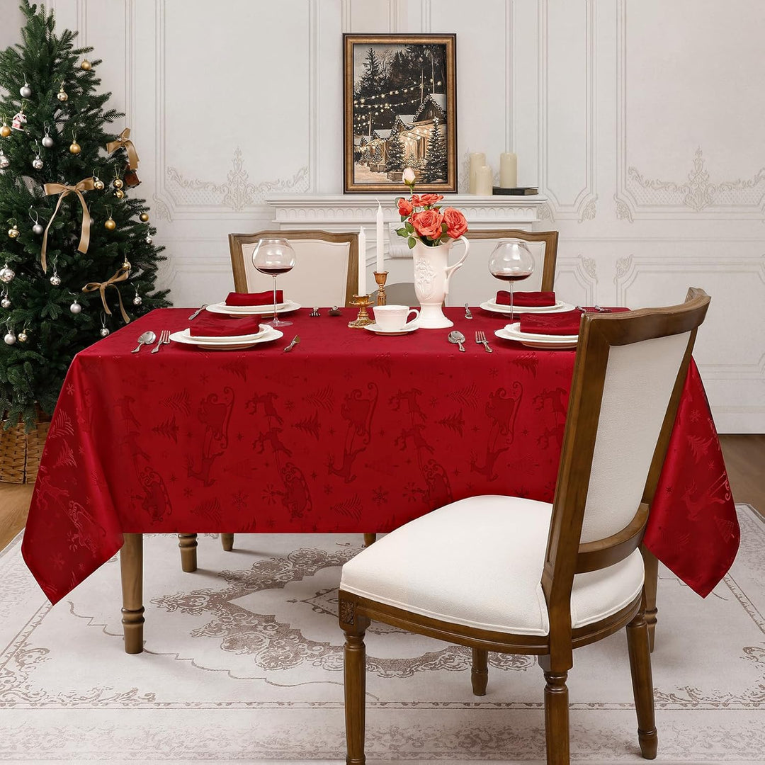 Romanstile Weihnachten Tischdecke rot abwaschbar 140x240 Jacquard Damask Rentier & Weihnachtsbaum,re