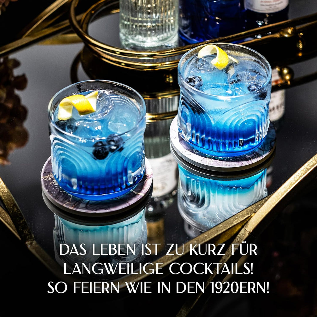 GLASSIQUE CADEAU Vintage Art Deco 1920er Gin, Rum, Whiskey Kurze Cocktailgläser mit Relief | 4er Ges