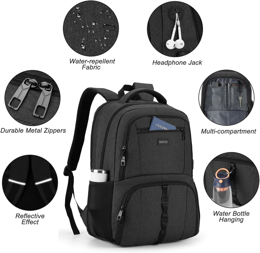 YAMTION 17,3 Zoll Rucksack Laptop Herren Gross mit Schuhfach und Laptopfach für Arbeit,Wasserdichter
