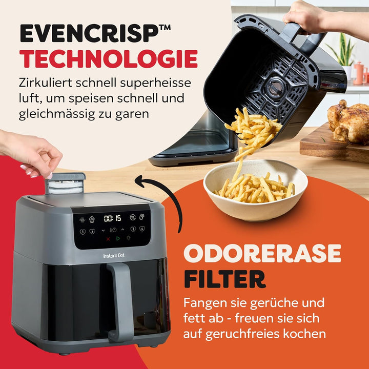 Instant Pot Vortex Compact Trüffel Grau Heissluftfritteuse 5 l Korb, Familiengrösse, 4 in 1 – Heissl