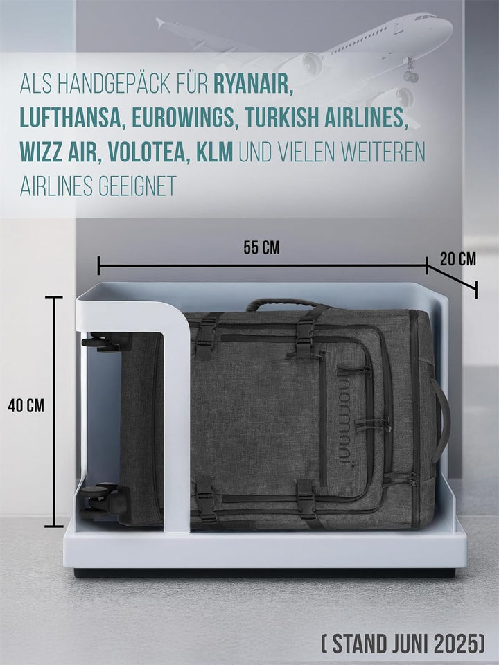 normani Reiseset Trolley mit Rucksackfunktion und kleiner Rucksack - 38 L Reisetrolley + 5 L Backpac