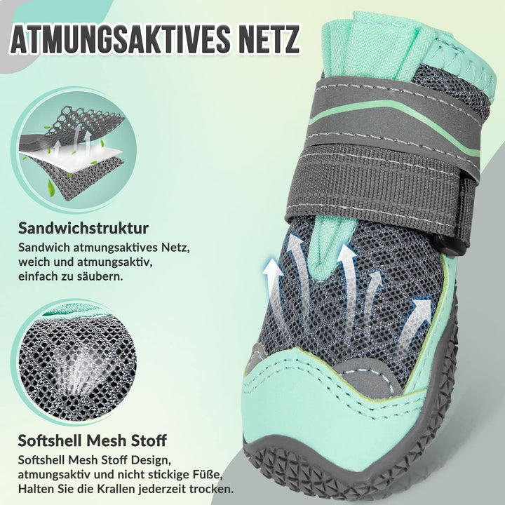 Eyein Hundeschuhe Pfotenschutz, 4 Stück atmungsaktiv Hundeschuhe mit Rutschfester Sohle und reflekti