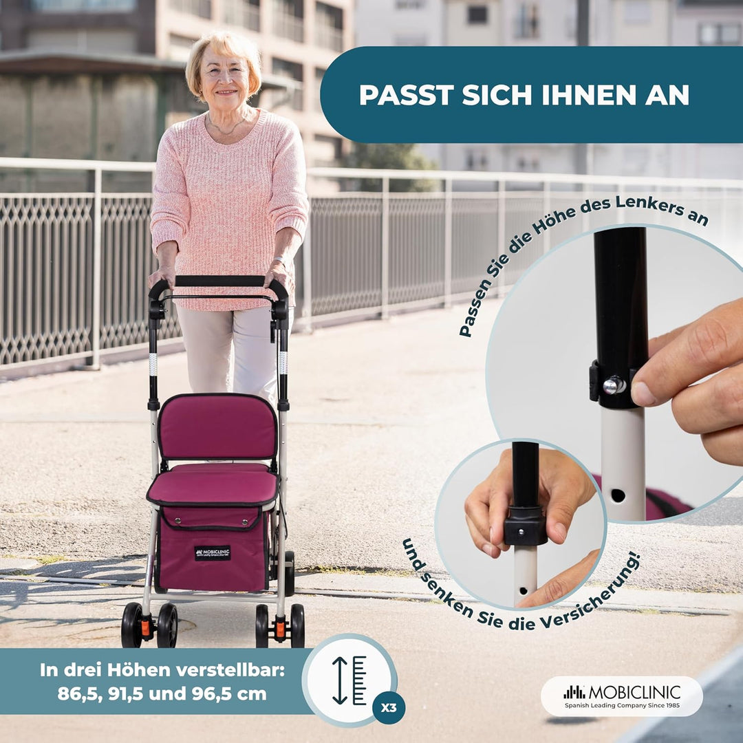 Mobiclinic®, Rollator, Mit grosser einkaufstasche und sitz, 21 l, Faltbar leicht, Einkaufswagen, Dop