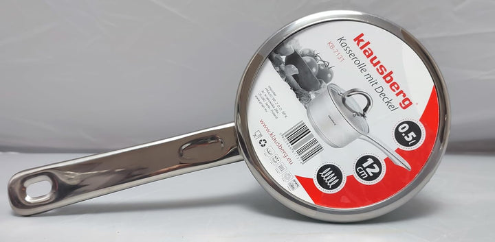 Kochtopf mit Deckel und Griff 0.5 Liter 12cm kb-7131 Edelstahl 0,5 Liter, 0,5 Liter