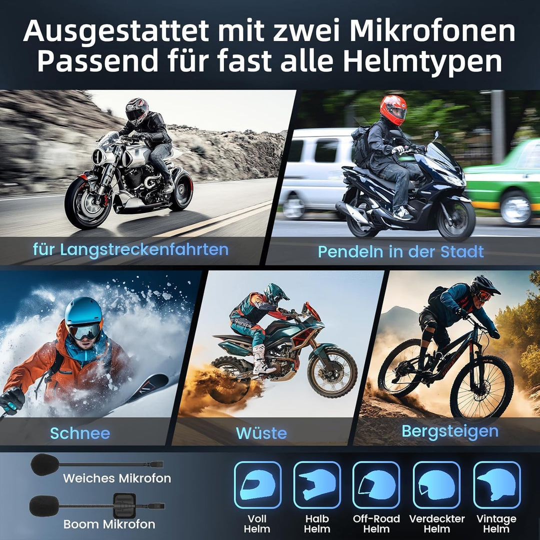 KT1 Motorrad Bluetooth 5.4 Kopfhörer, Motorrad Headset mit DSP & CVC Dual Geräuschunterdrückung, Mot