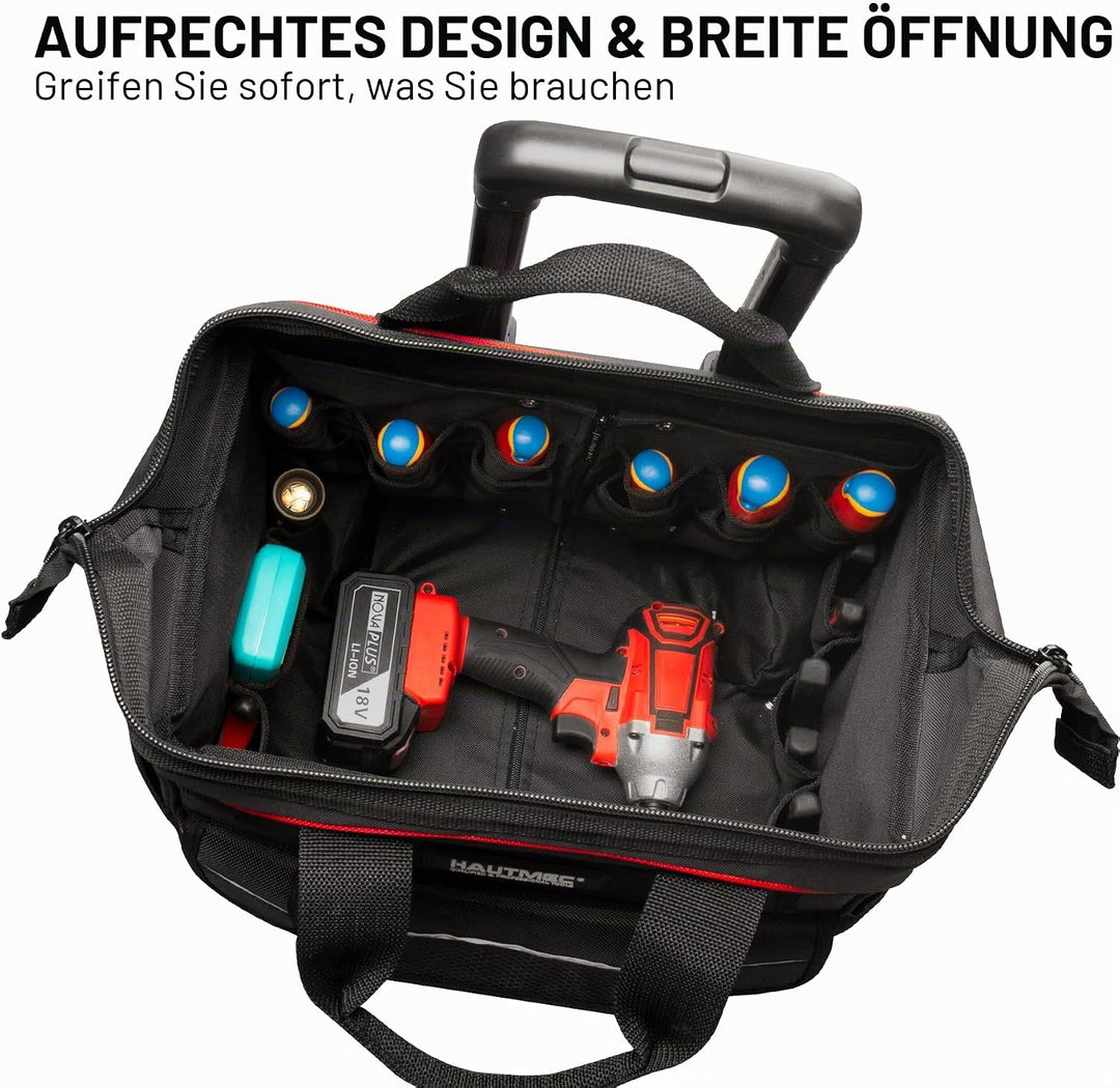 HAUTMEC Professional 37cm Wide Mouth Rolling Tool Storage Organizer Bag mit Teleskopgriff und übergr