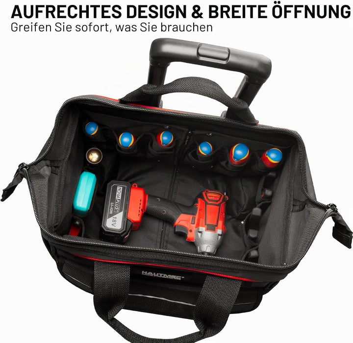 HAUTMEC Professional 37cm Wide Mouth Rolling Tool Storage Organizer Bag mit Teleskopgriff und übergr