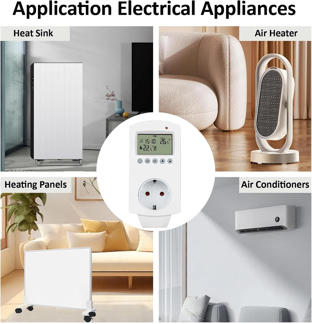 Hocosyme Infrarotheizung Thermostat Steckdose, Steckdosenthermostat Programmierbare für Elektrische