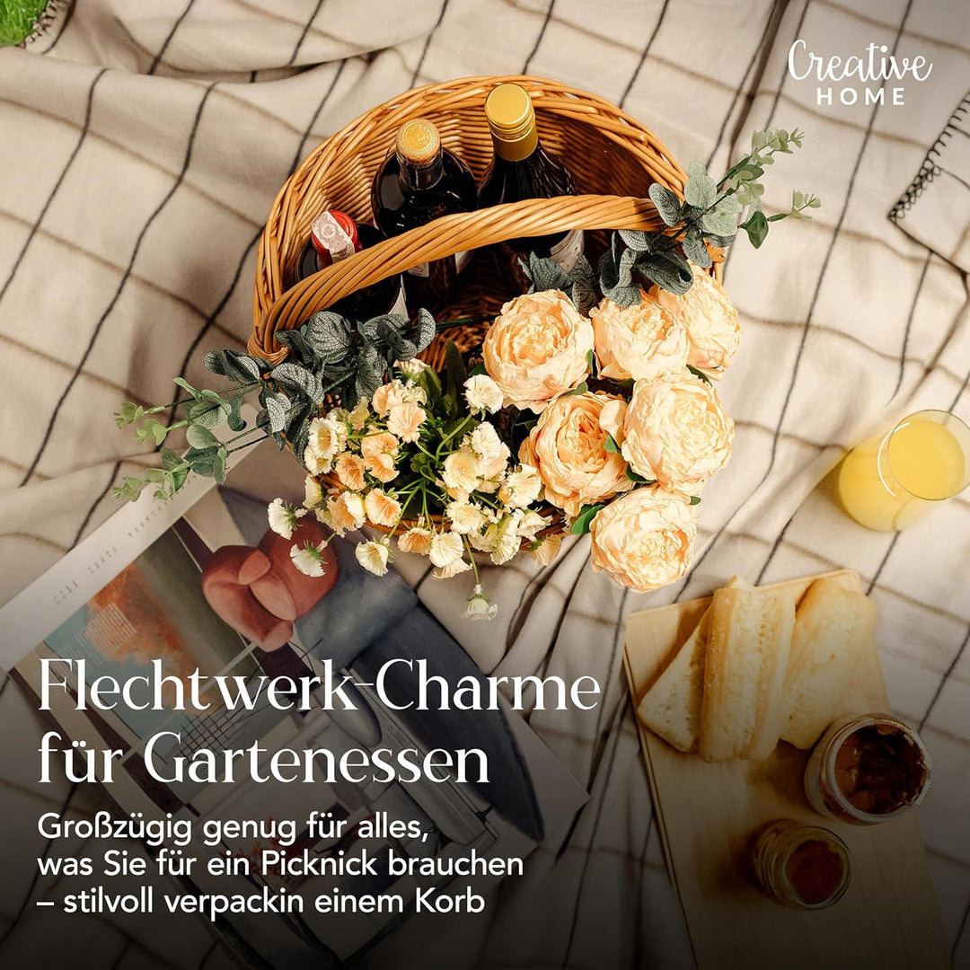 Creative Home Weidenkorb mit Henkel | 35 x 35 x 36 cm (+/- 2 cm) Gross und Leicht | Handgeflochten,