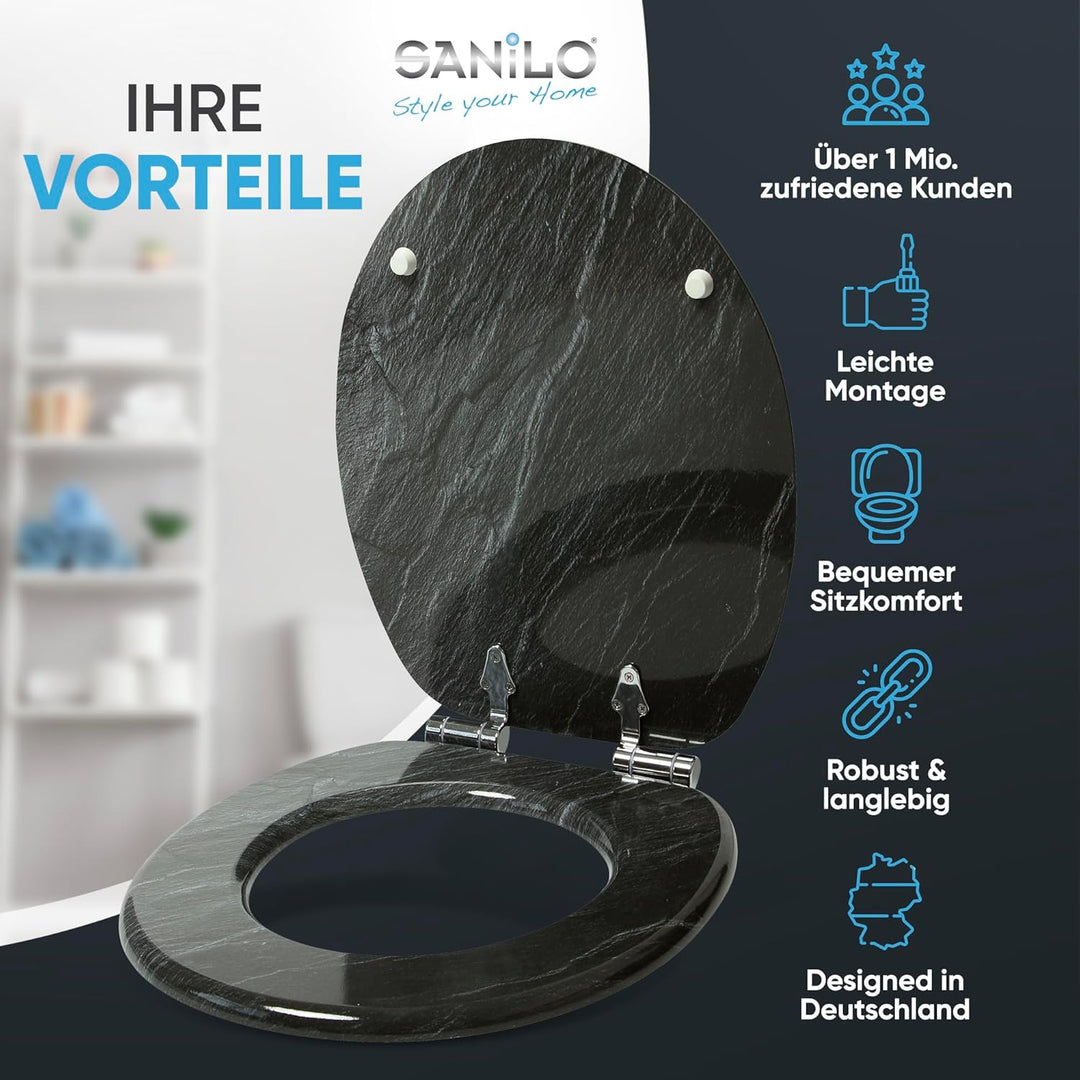 Sanilo WC Sitz mit Absenkautomatik, viele schöne schwarze Toilettendeckel zur Auswahl, hochwertige u