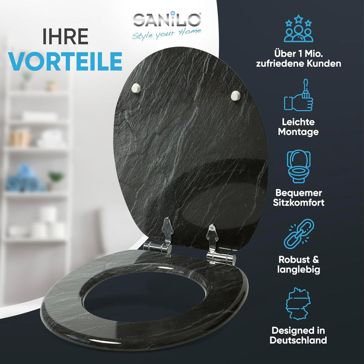 Sanilo WC Sitz mit Absenkautomatik, viele schöne schwarze Toilettendeckel zur Auswahl, hochwertige u