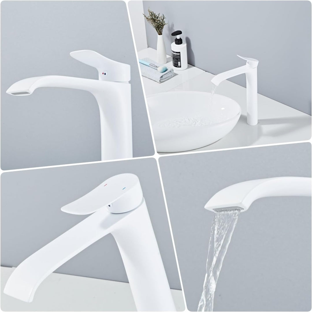 Bad Wasserhahn Weiss Wasserfall Badarmatur Hoch Waschtischarmatur Einhebel Mischbatterie aus Messing