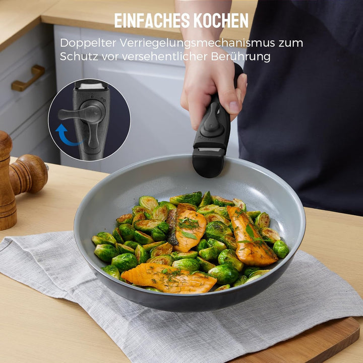 BEZIA Keramik Pfannenset mit Abnehmbarem Griff - 9 Teilig Topfset Induktion, Antihaft Pfanne mit Dec