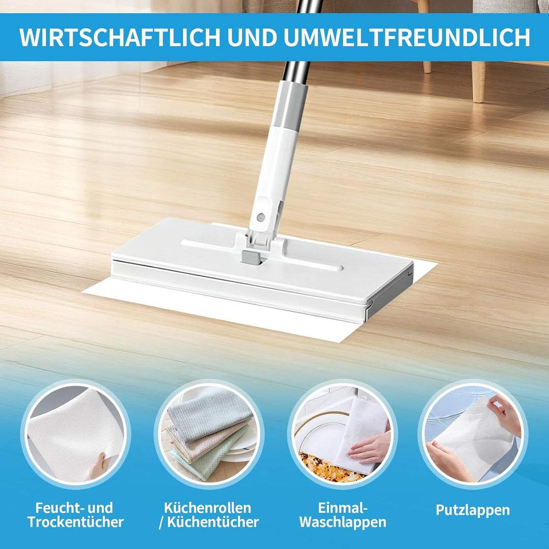 Wischmopp mit Druck-Klemm-System, Mini Mopp mit Automatischem Tuchwechsel, 1-Knopf-Wechsel, Automati