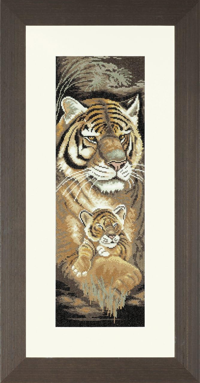 LANARTE PN Zählmusterpackung Tiger Mutter & Welpe Zählstoff Kreuzstichpackung, Baumwolle, Mehrfarbig