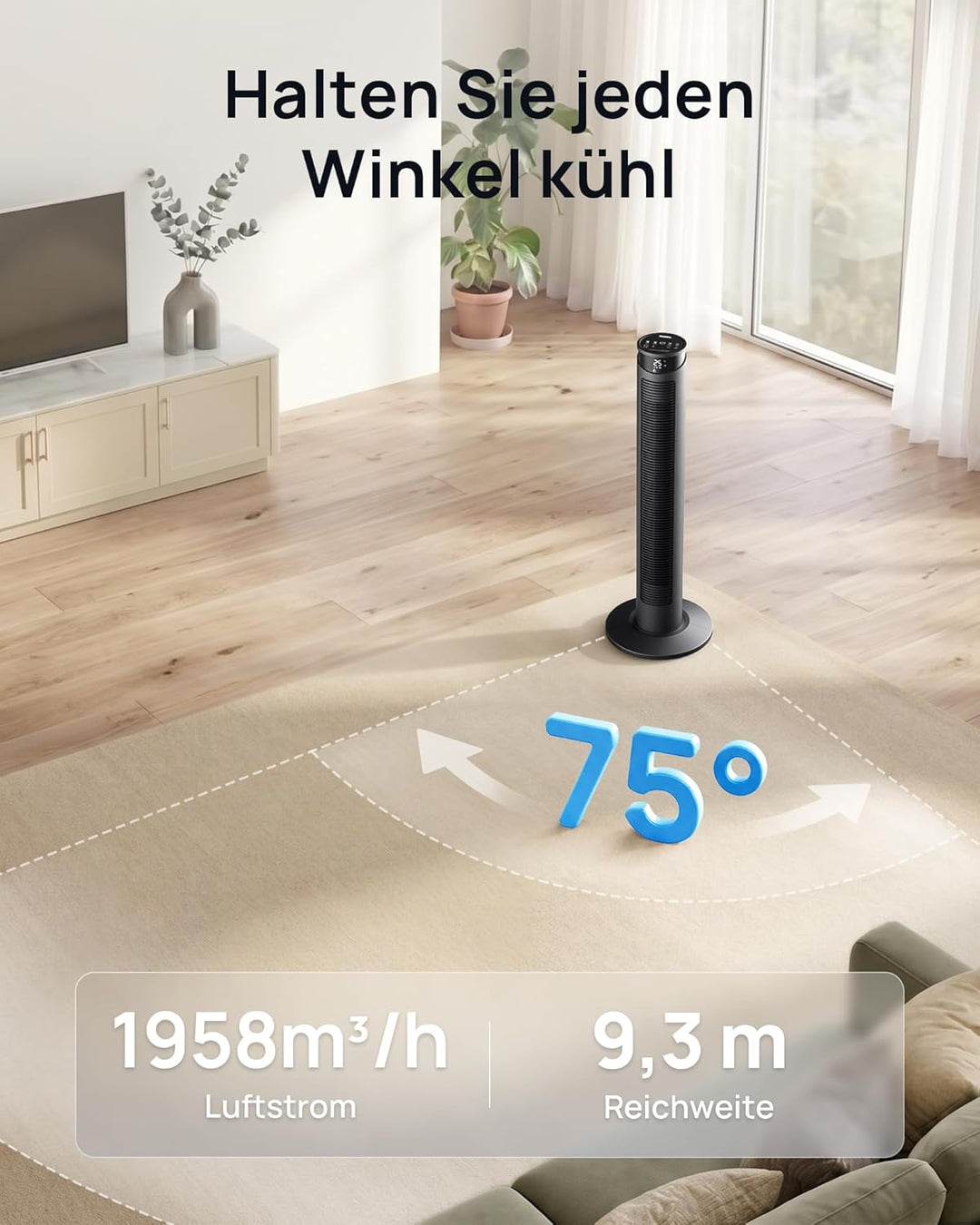 Ventilator sehr leise 25dB, Turmventilator sehr leise mit Fernbedienung, Standventilator sehr leise