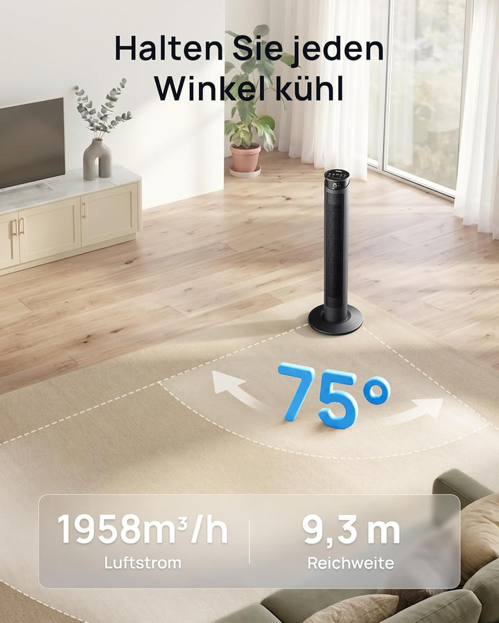 Ventilator sehr leise 25dB, Turmventilator sehr leise mit Fernbedienung, Standventilator sehr leise