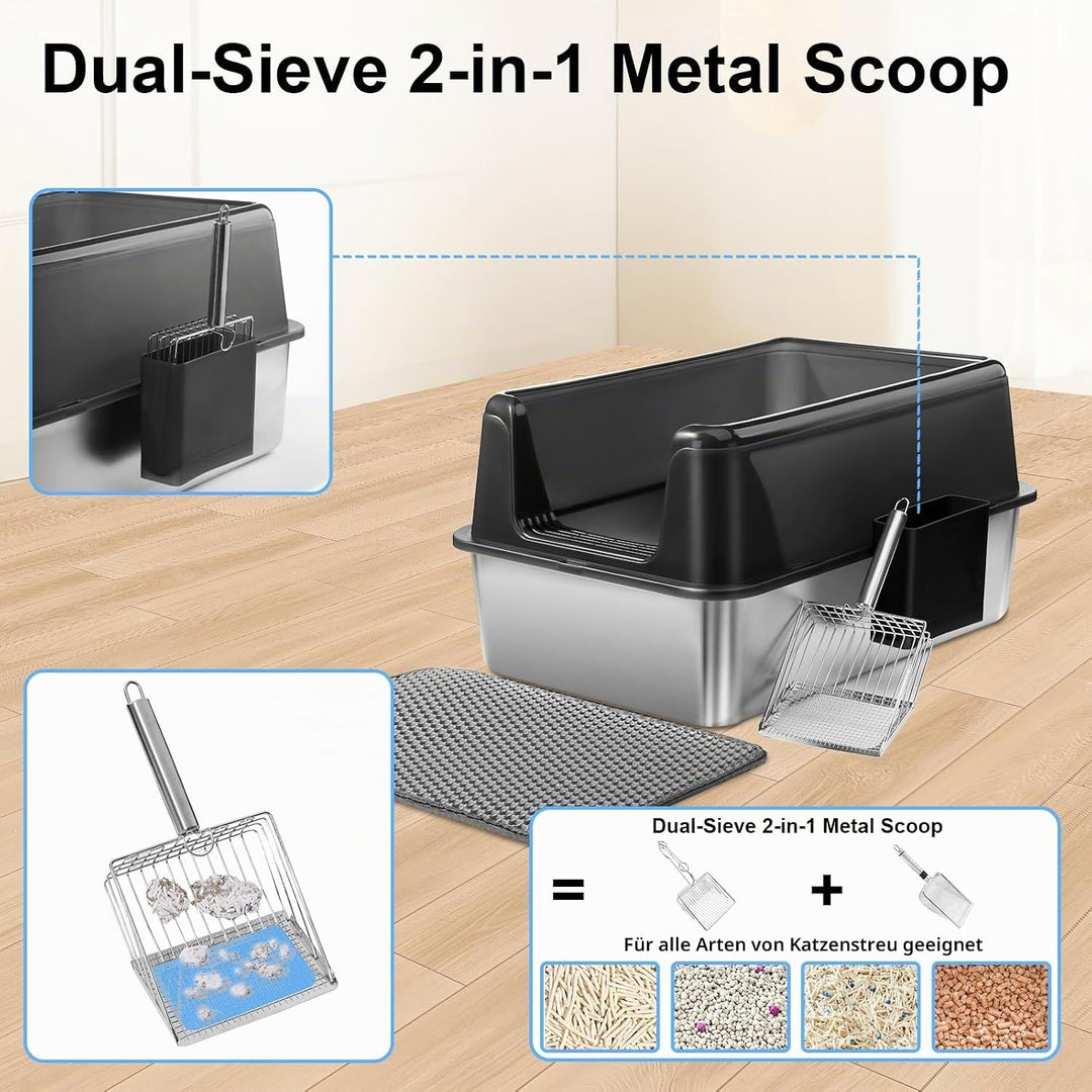 Marchul (2PACK) Katzentoilette XL, Edelstahl-Katzenklo für grosse Katzen, XL Metall Katzentoilette m