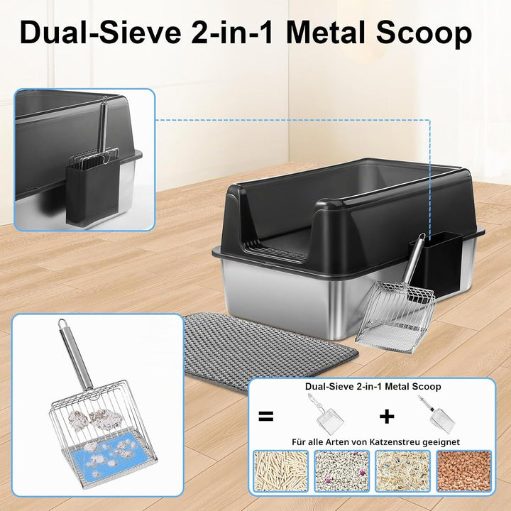 Marchul (2PACK) Katzentoilette XL, Edelstahl-Katzenklo für grosse Katzen, XL Metall Katzentoilette m