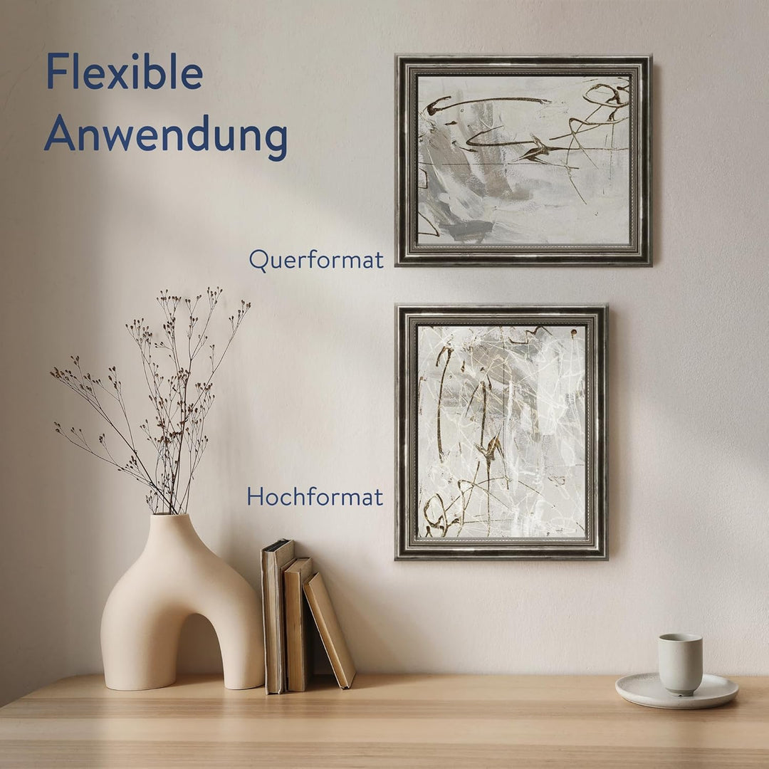 WANDStyle Bilderrahmen Silber 20x25 cm aus Holz im Barock-Stil zum Aufhängen, Fotorahmen Made in Ger