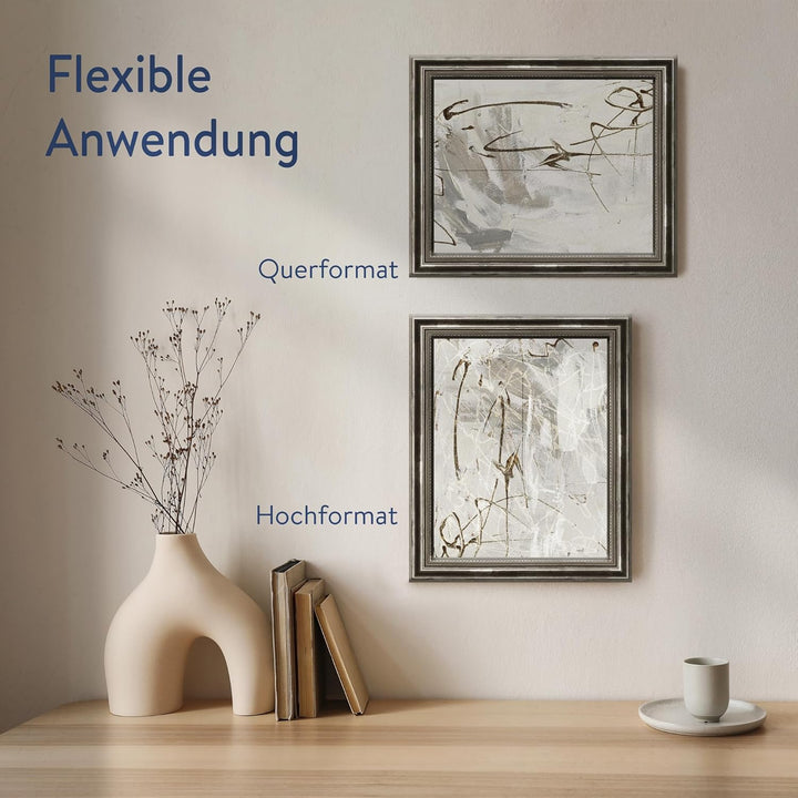 WANDStyle Bilderrahmen Silber 20x25 cm aus Holz im Barock-Stil zum Aufhängen, Fotorahmen Made in Ger