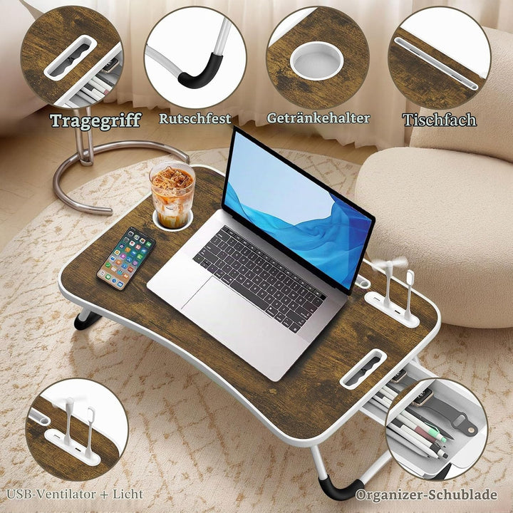 Huracan Laptop Tisch Betttablett Klappbar, Tragbares Laptoptisch für Bett, Lapdesk mit Schublade, Ta