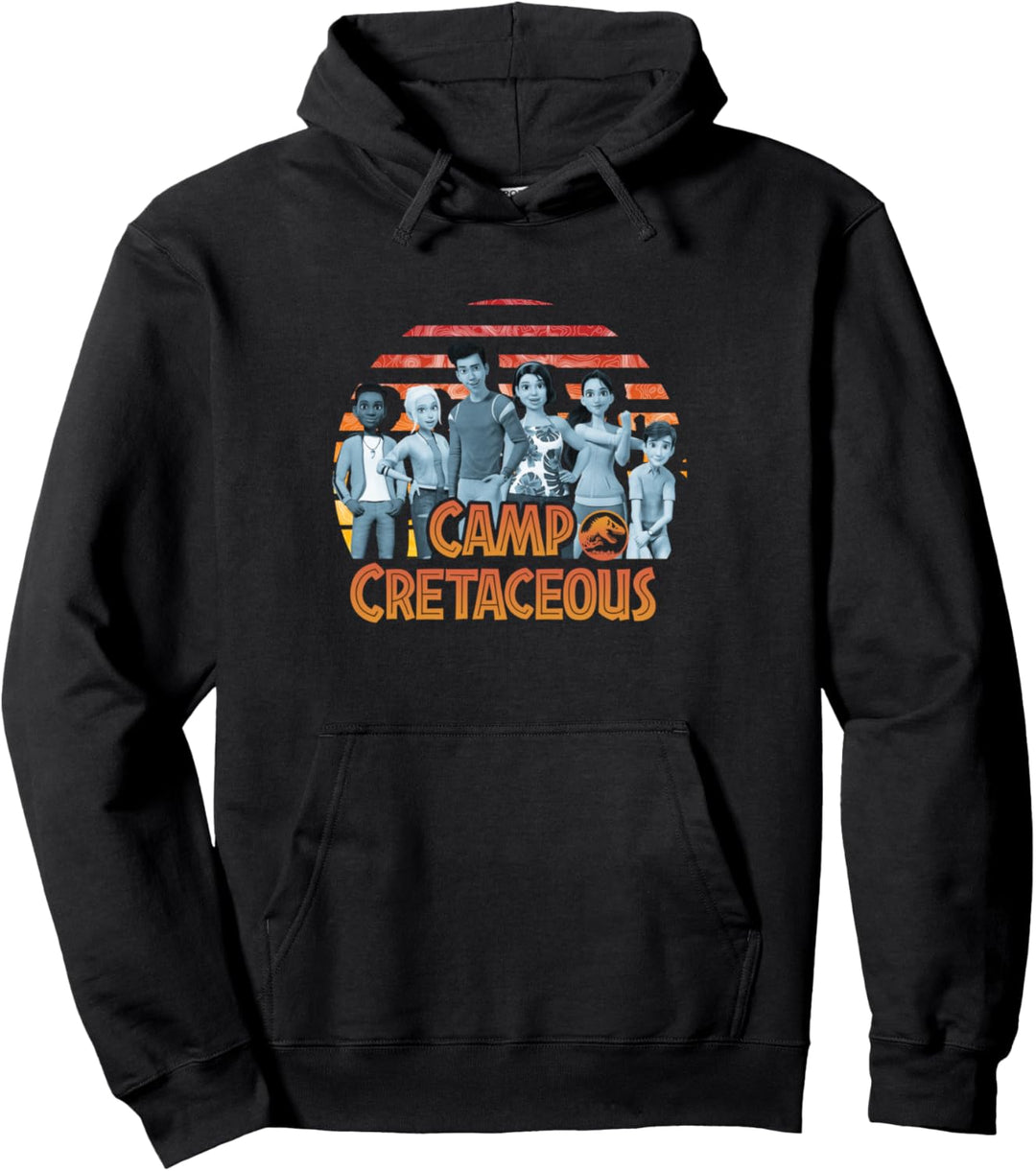 Jurassic World: Gruppenaufnahme bei Sonnenuntergang im Camp Cretaceous Pullover Hoodie