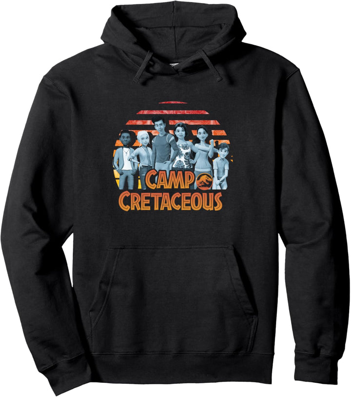 Jurassic World: Gruppenaufnahme bei Sonnenuntergang im Camp Cretaceous Pullover Hoodie