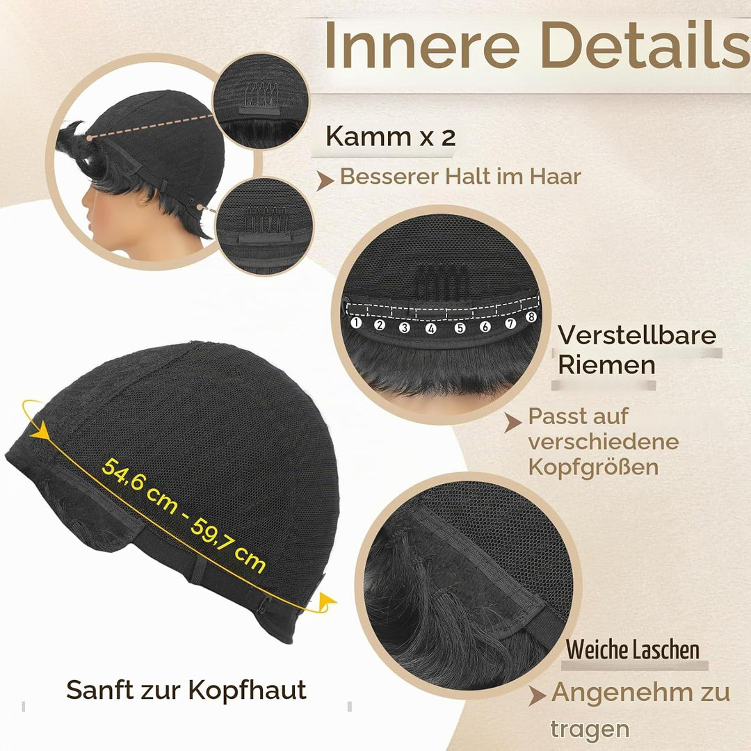 RUWISS Pixie Cut Perücken für Schwarze Frauen Pixie Cut Echthaar Perücken Short Layered Perücken Upp