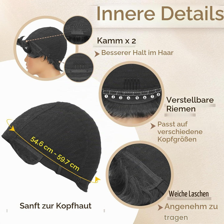 RUWISS Pixie Cut Perücken für Schwarze Frauen Pixie Cut Echthaar Perücken Short Layered Perücken Upp