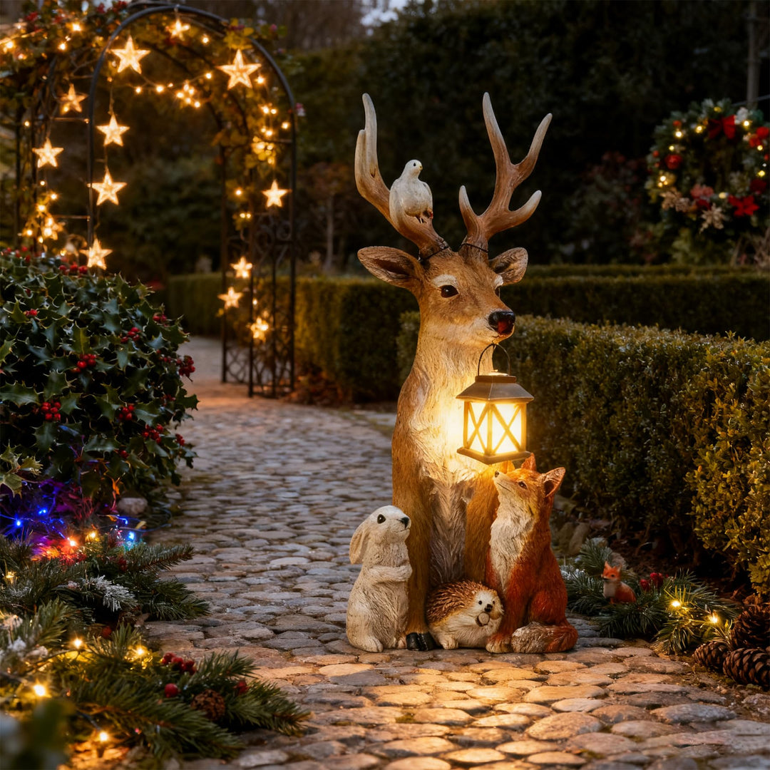 YeahBoom Weihnachtsdeko Hirsch Mit LED Laterne,Weihnachtsdeko Aussen Figuren,Gartenfigur REH,Gartend