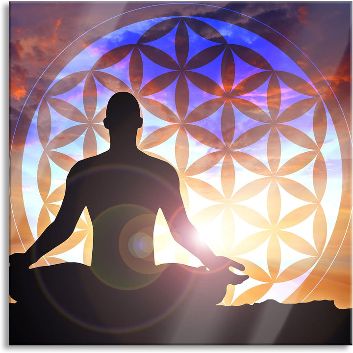 Pixxprint Glasbild | Wandbild auf Echtglas | Mensch Blume des Lebens | 50x50 cm | inkl. Aufhängung u