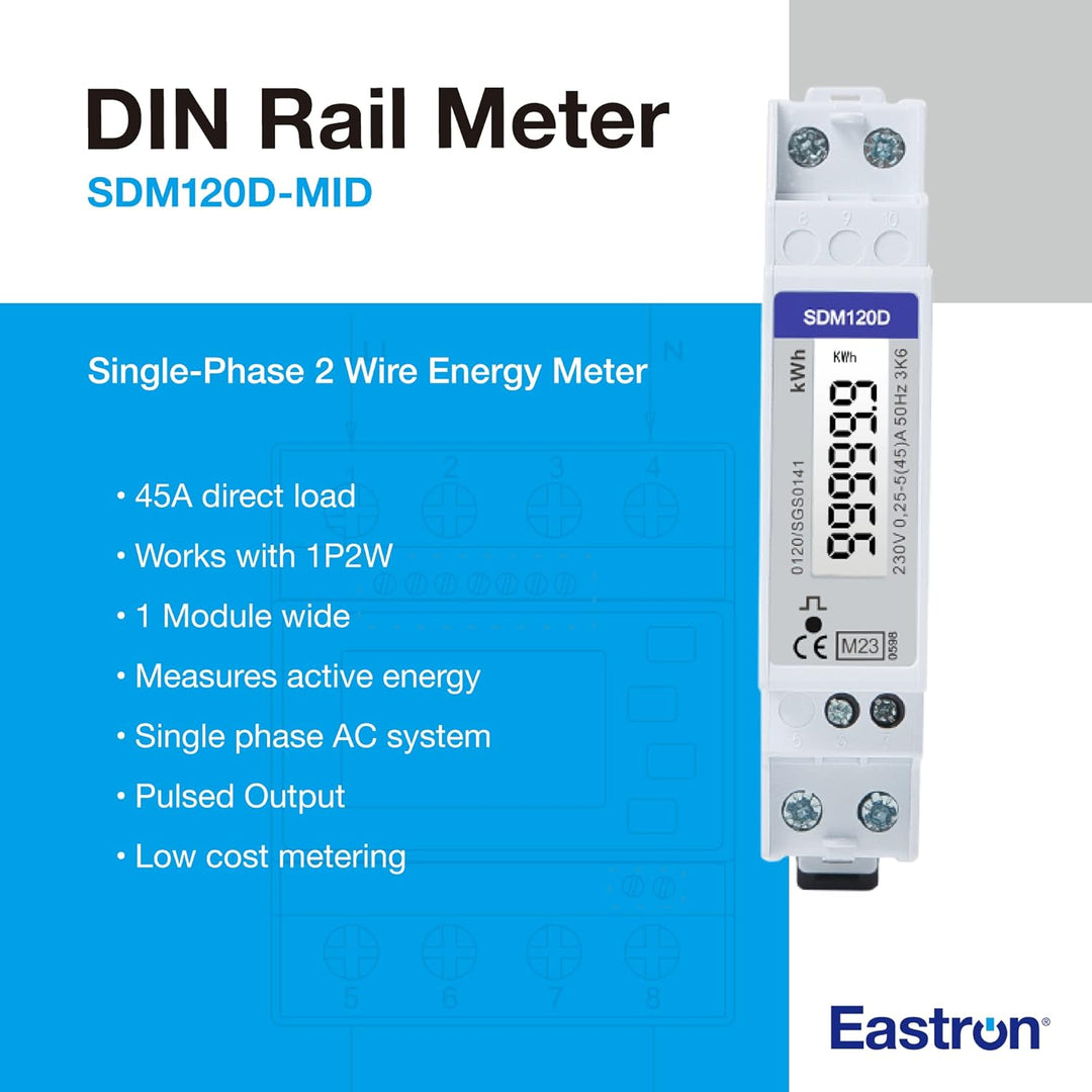 SDM120D Einphasiger 230V 0,25-5 45 Amp kWh DIN-Schiene Elektrischer AC Meter Pulsausgang 1000imp/kWh