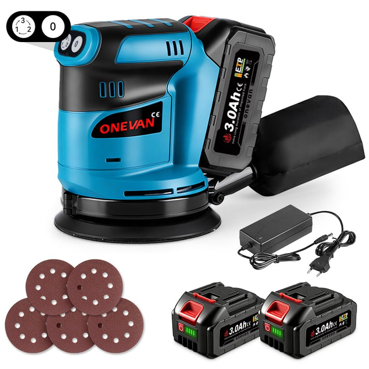 ONEVAN Akku Schleifer 125mm Schleifmaschine Akku Exzenterschleifer 12000U/min, mit Staubbeutel und 5