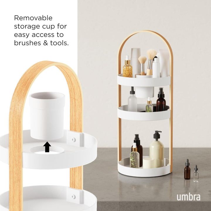 Umbra Bellwood Caddy, Organizer für Make-up und Kosmetik, robuster drehbarer Behälter mit Holzgriff,