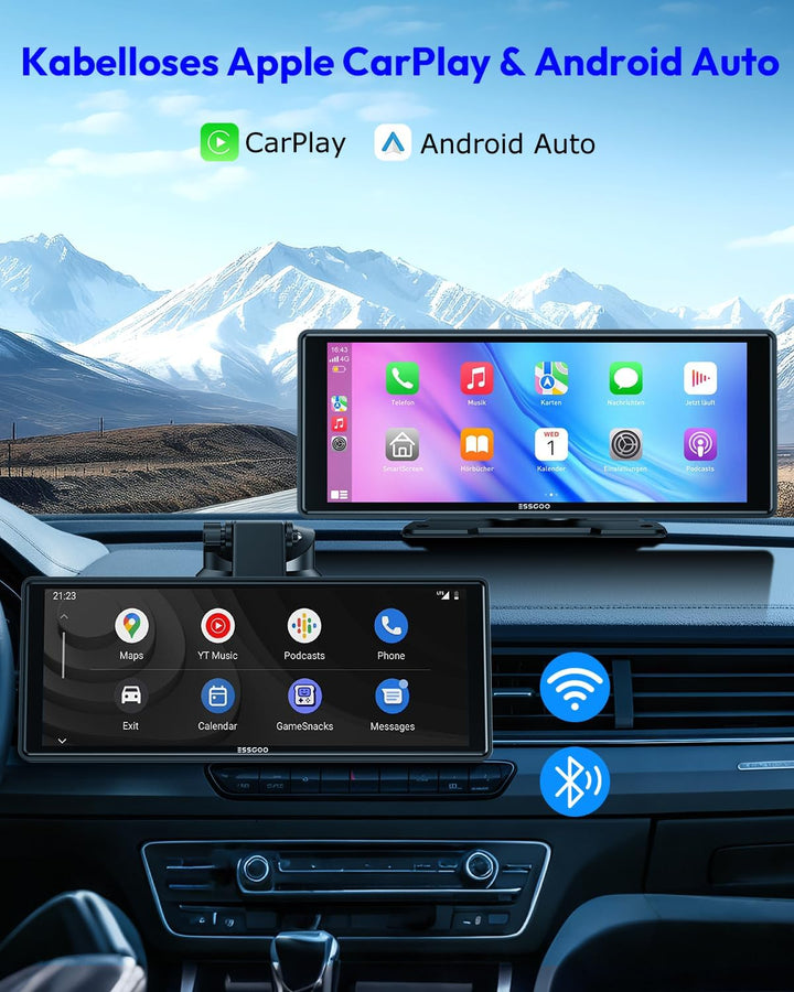 ESSGOO Carplay Android Auto Display10.26 Zoll,A-pple Carplay Bildschirm für AirPlay/Mirror Link,Car