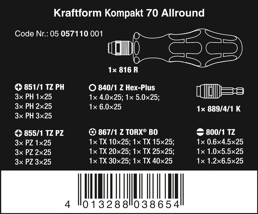 Wera Kraftform Kompakt 70 Allround, 32-teilig, 05057110001