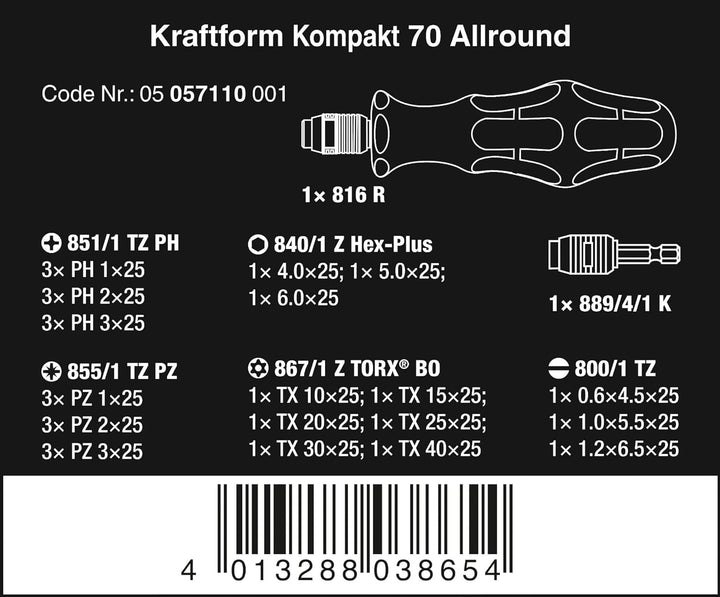 Wera Kraftform Kompakt 70 Allround, 32-teilig, 05057110001