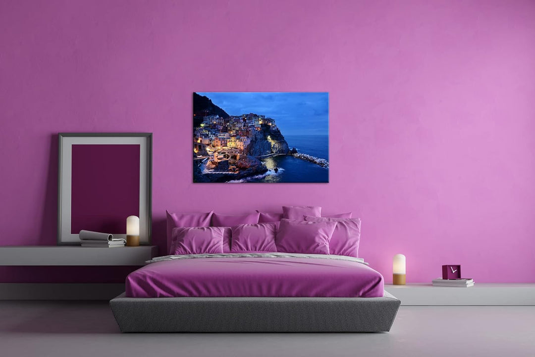 deyoli Cinque Terre Küstenstreifen in Italien bei Nacht im Format: 80x60 als Leinwandbild, Motiv fer