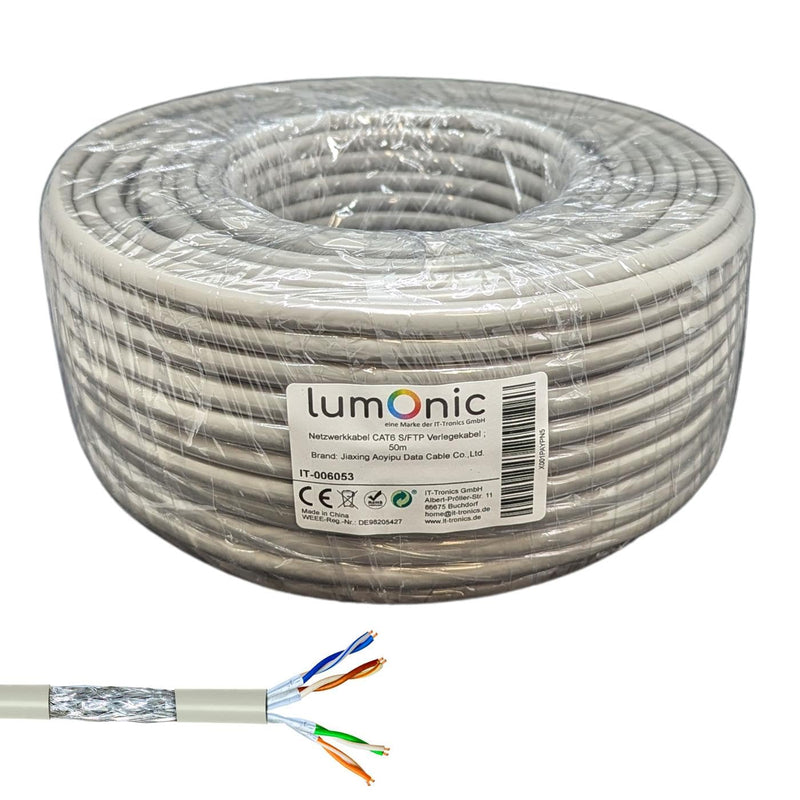 Lumonic 50m Netzwerkkabel CAT 6 S/FTP PIMF I Cat6-Kabel, Gigabit Lan Kabel, Ethernet Kabel I Flexibl
