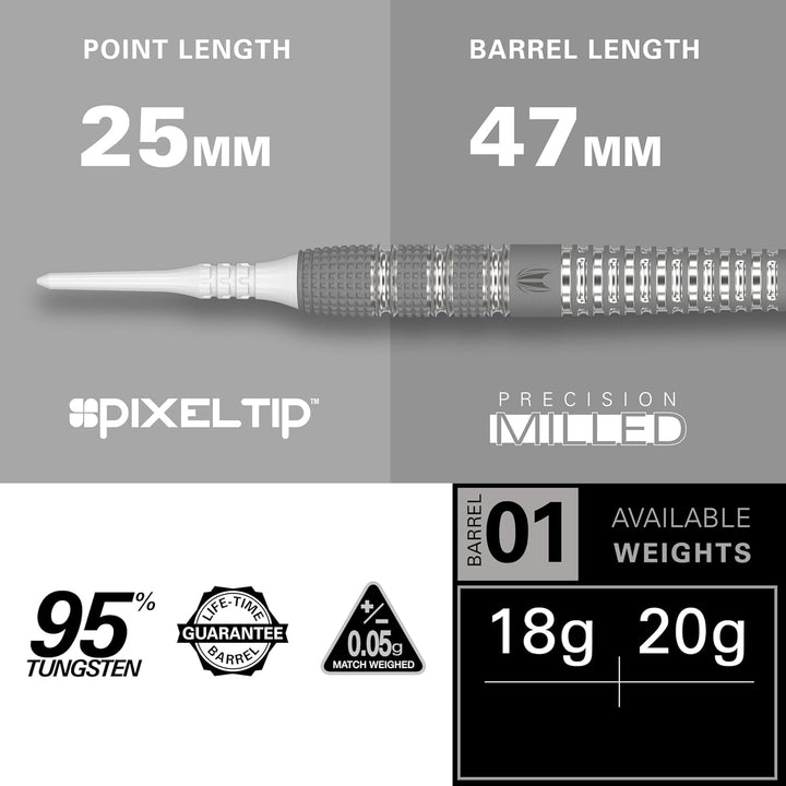 Target Darts Raymond Van Barneveld RVB 25 Year Edition 95% Wolfram Soft Tip Darts Set 20G, 20G