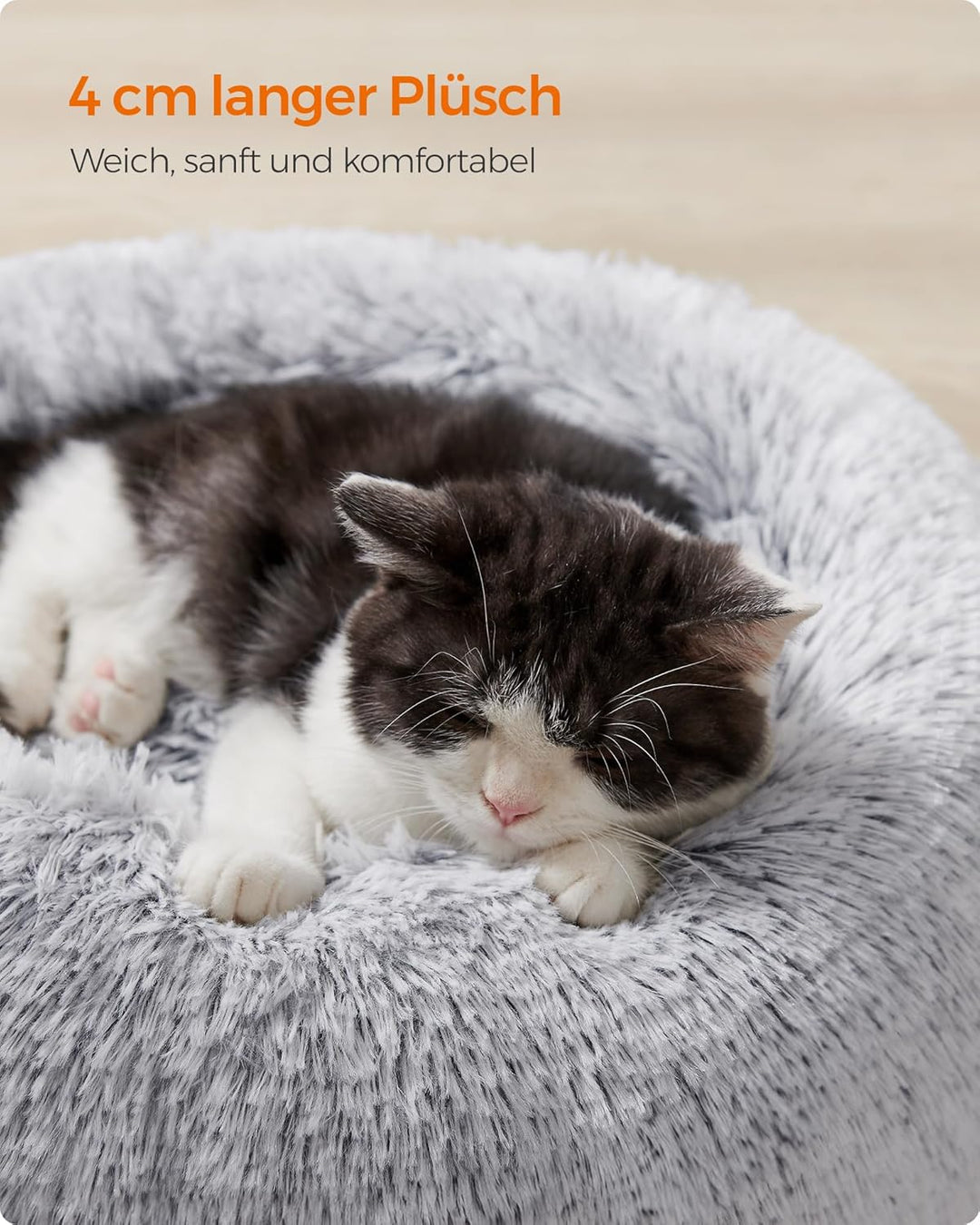 Feandrea Hundebett flauschig, Katzenbett, Donut Kissen, waschbar, Polsterung in der Mitte herausnehm